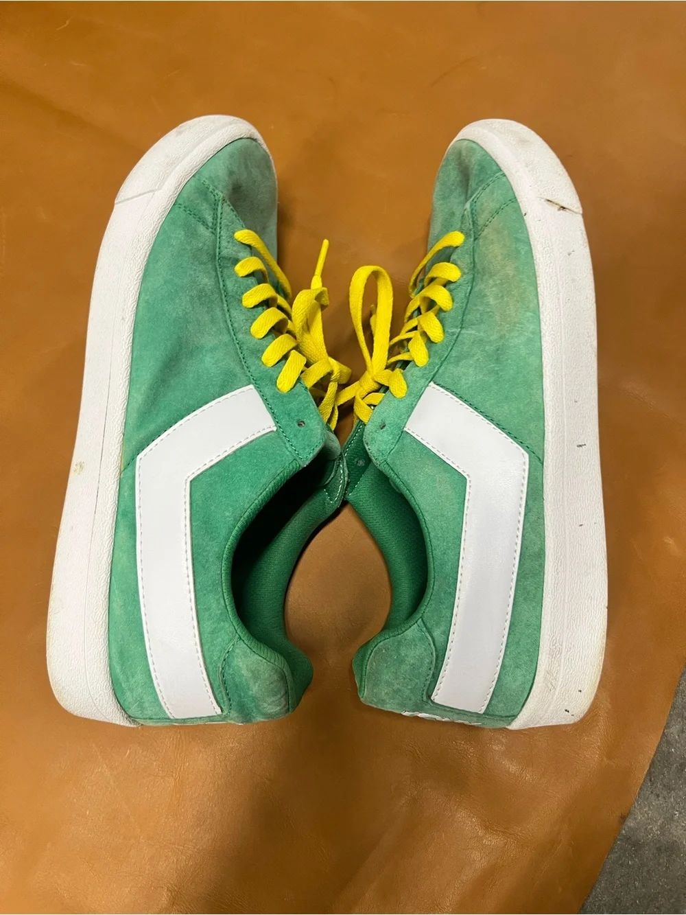 Men’s Pony Green Suede Low-Top Sneakers 12.5 with Yellow Laces